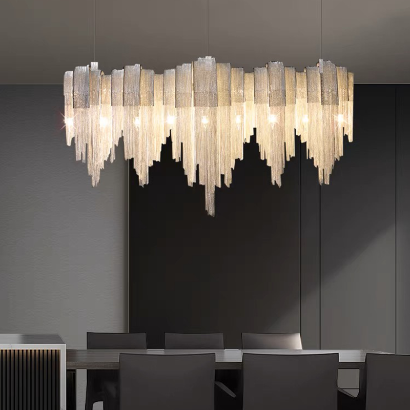 Modern dining chandelier lighting a dining space