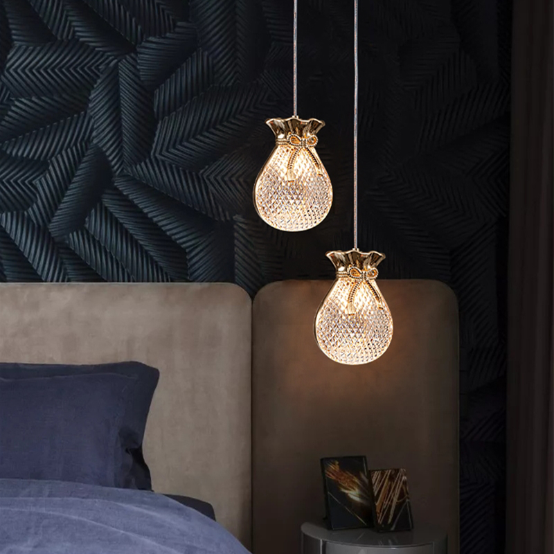 Kitchen pendant light glowing in a bedroom setting 