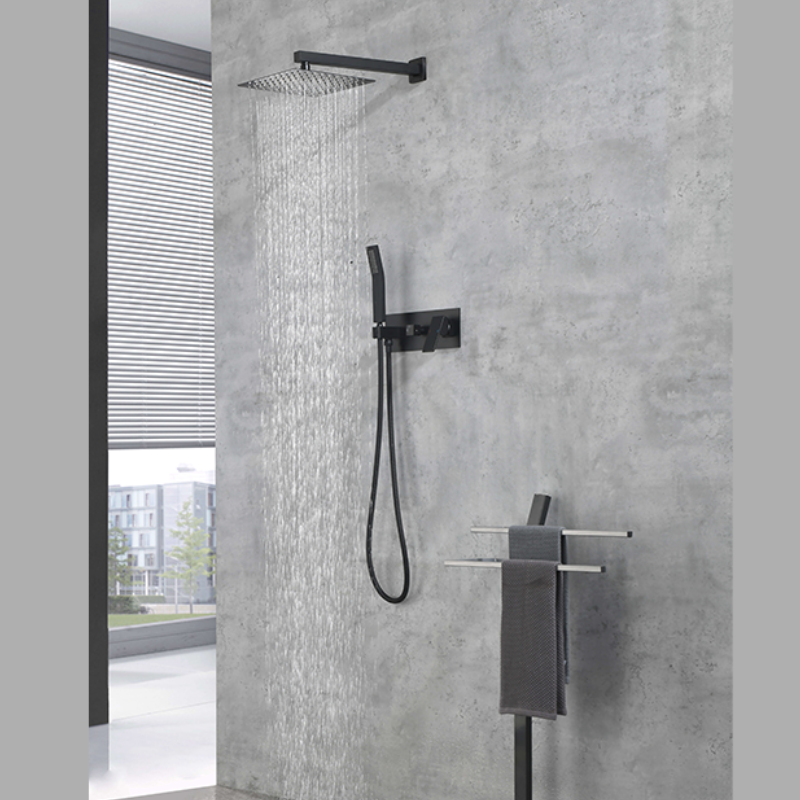 10 Brass Matte Black Rainfall Shower System