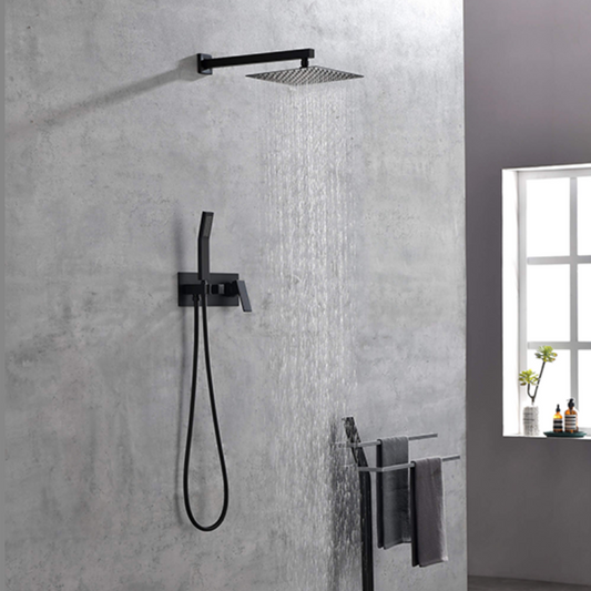 10 Brass Matte Black Rainfall Shower System