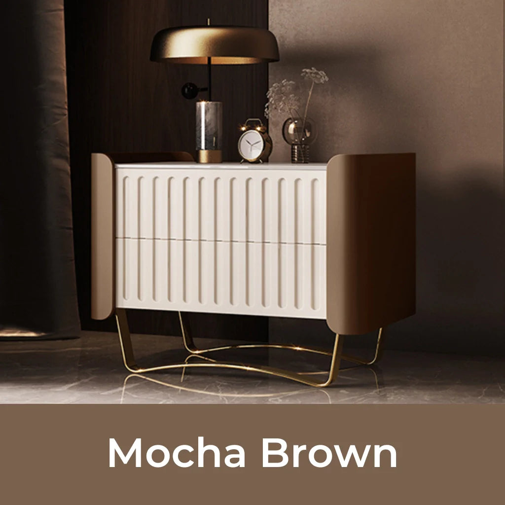 a modern wood nightstand in mocha brown finish