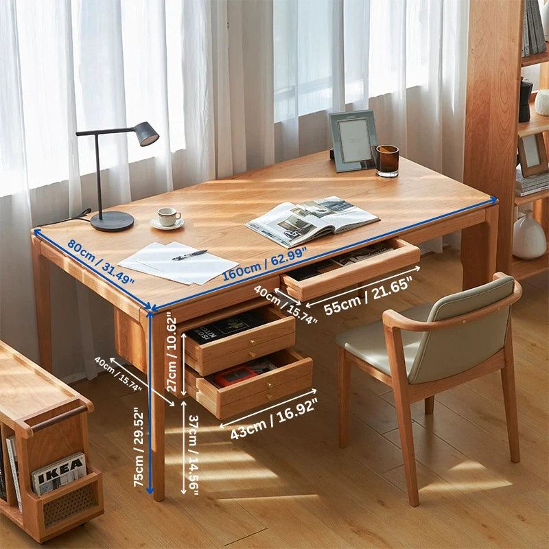 Dimension image of the Wood Desk with Drawers