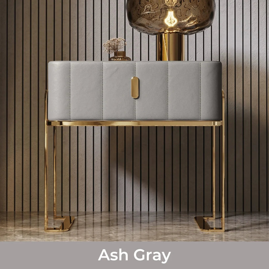 Modern Night Stand with Sintered stone Top in Ash Grey and Gold