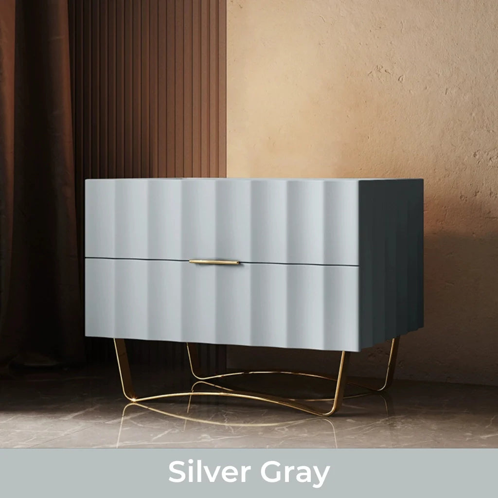 Metallic Gray Nightstand Ideas with simple wavy design