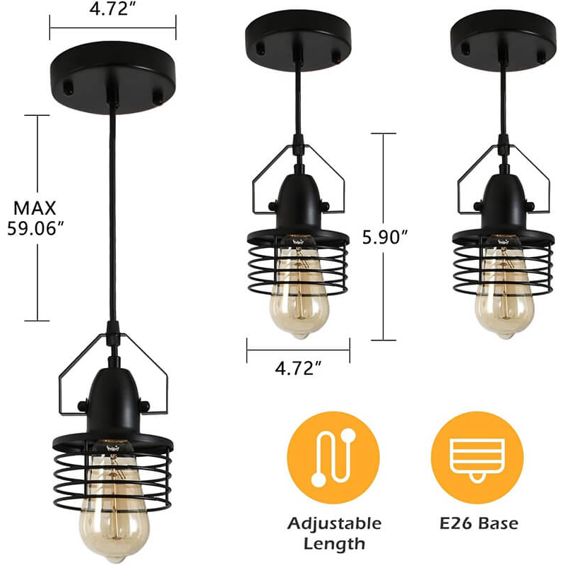 11" Industrial Black Metal Cage Pendant Light