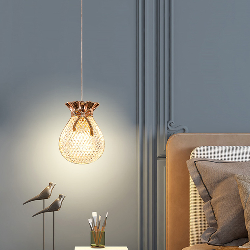 Kitchen pendant light glowing in a bedroom setting 