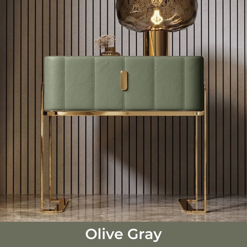 Modern Night Stand with Sintered stone Top in Olive Gray and Gold 