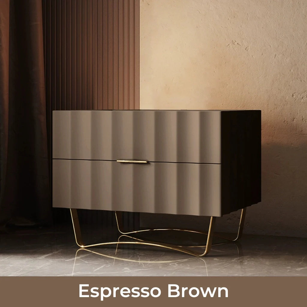 Espresso Brown and gold Nightstand Ideas showcasing its simple wavy design and warm earthy tone