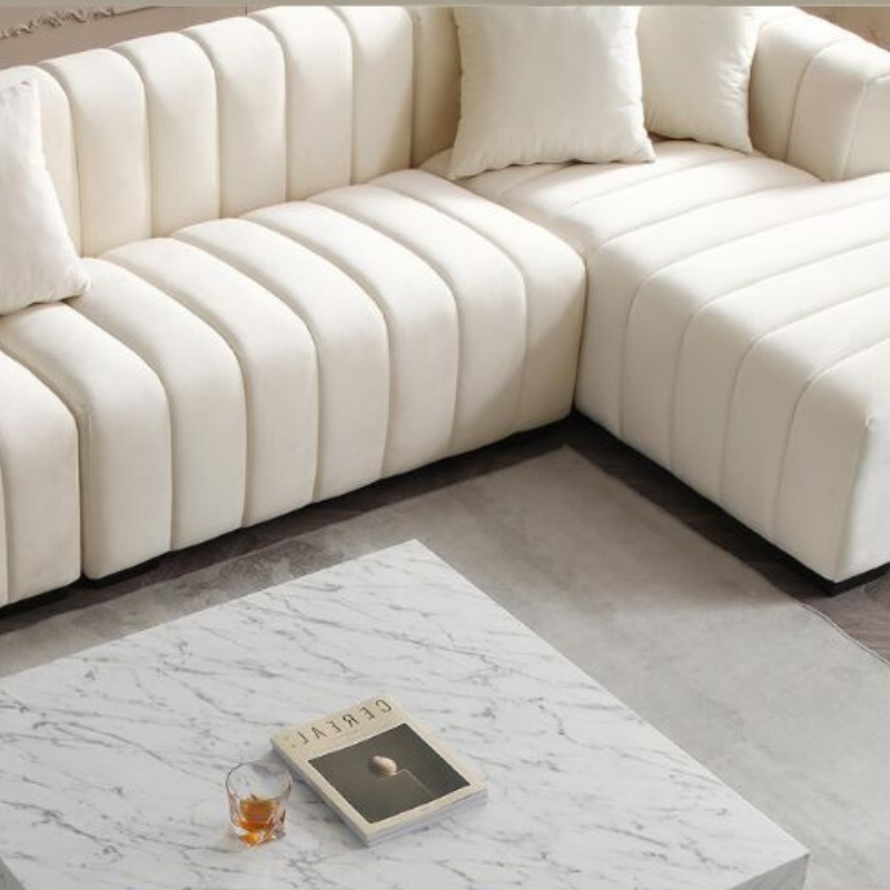 139 Modern Beige Channel Tufted L-shaped 6-seater Sectional Sofa