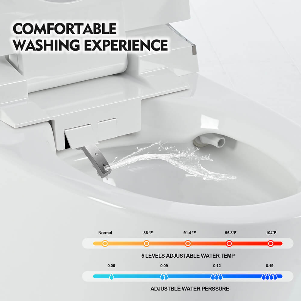 15.6" White Elongated Bidet Smart Toilet with Heated Seat