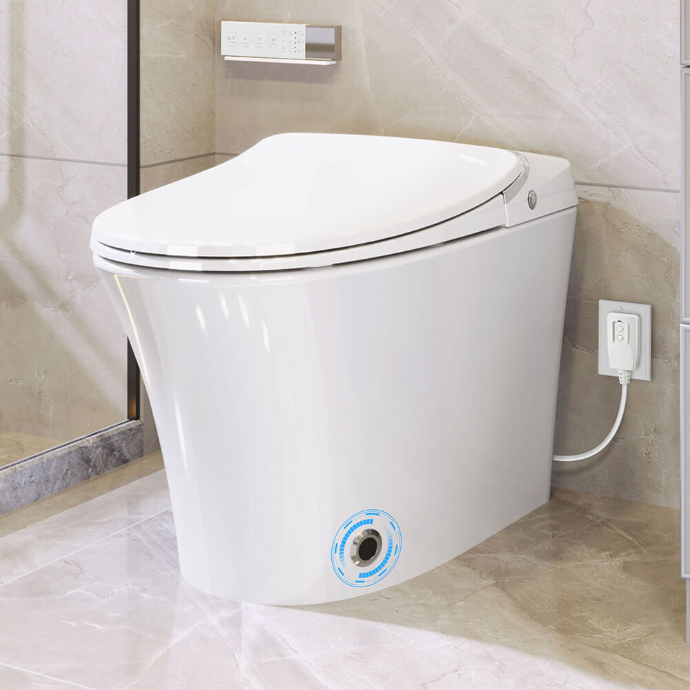 15.6" White Elongated Bidet Smart Toilet with Heated Seat