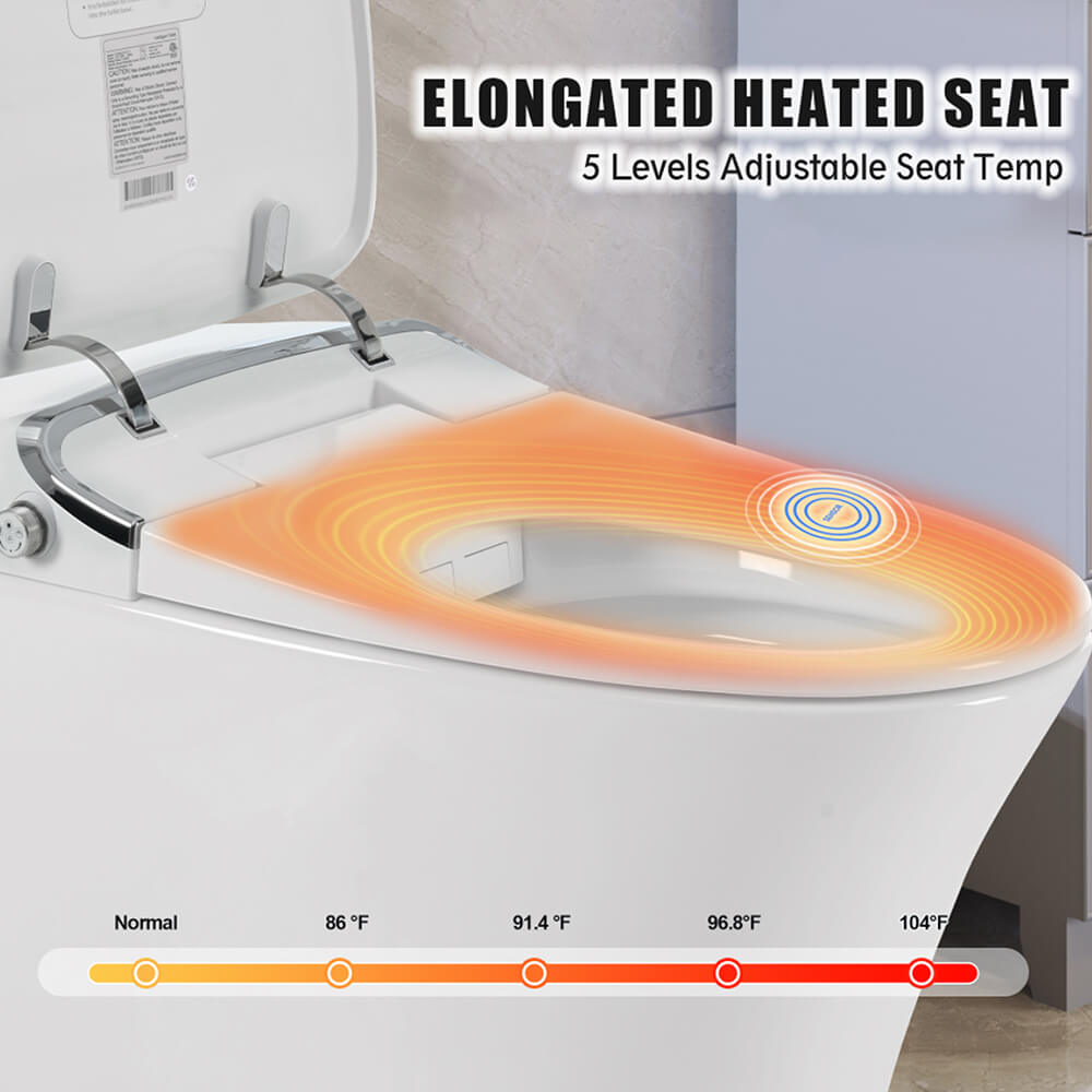 15.6" White Elongated Bidet Smart Toilet with Heated Seat