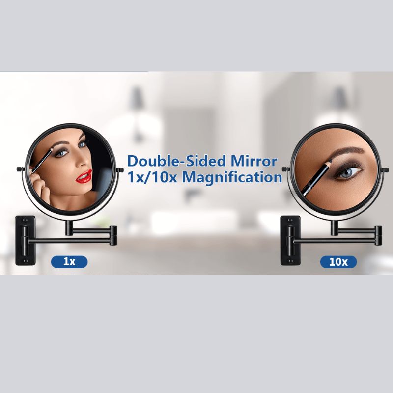 16.9"L Black Wall-Mounted Make-Up Mirror with 360° Swivel and Extension Arm