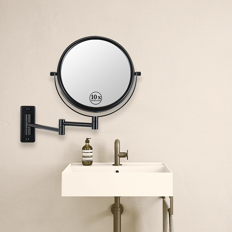 16.9"L Black Wall-Mounted Make-Up Mirror with 360° Swivel and Extension Arm