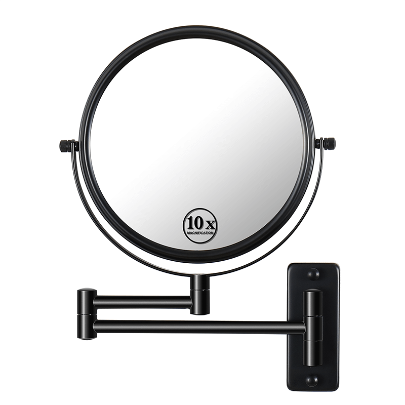 16.9"L Black Wall-Mounted Make-Up Mirror with 360° Swivel and Extension Arm