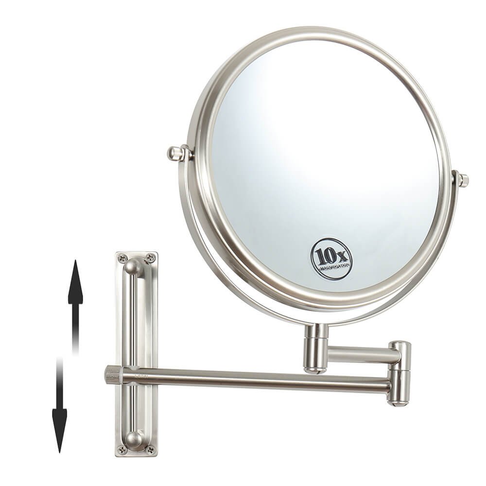 16.9"L Brushed Nickel Magnification Round Wall-Mounted Make-Up Mirror with 360° Swivel and Adjustable Height