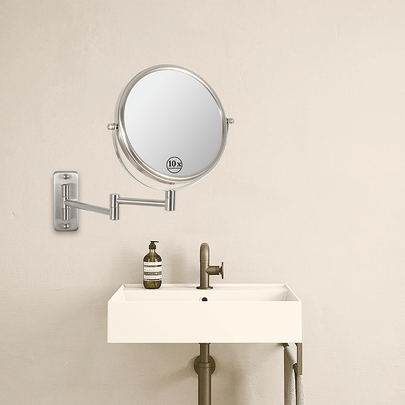 16.9"L Brushed Nickel Wall-Mounted Make-Up Mirror with 360° Swivel and Extension Arm