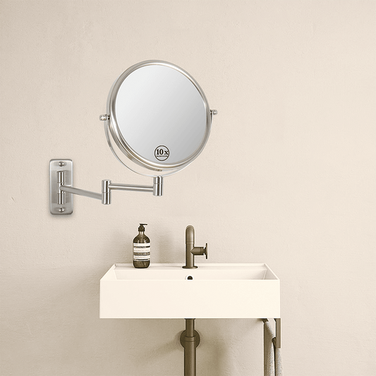 16.9"L Brushed Nickel Wall-Mounted Make-Up Mirror with 360° Swivel and Extension Arm