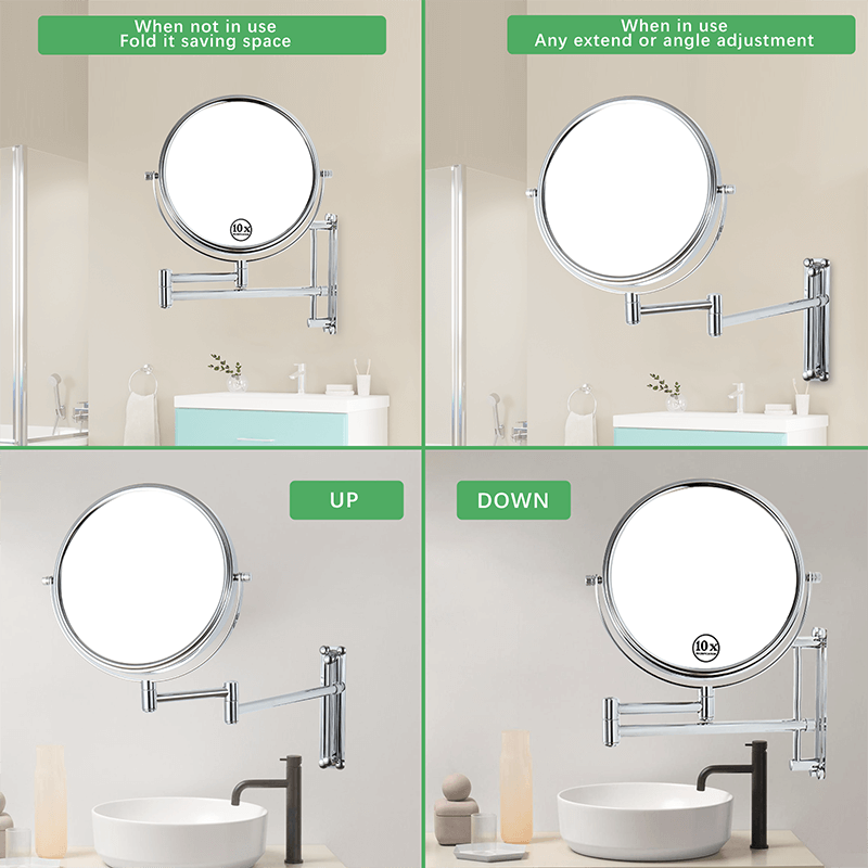 16.9"L Chrome Magnification Round Wall-Mounted Make-Up Mirror