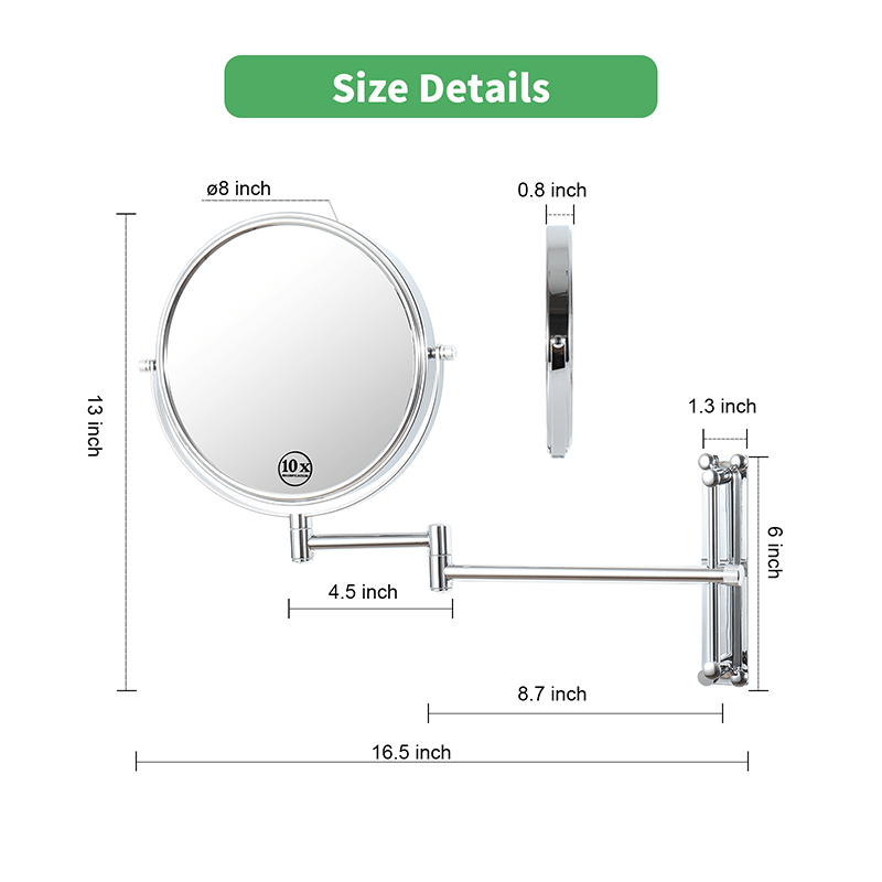 A dimension Image of the 16.9"L Chrome Magnification Round Wall-Mounted Make-Up Mirror