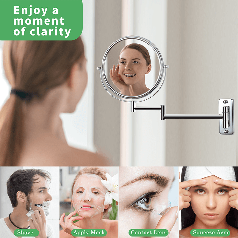 16.9"L Chrome Wall-Mounted Make-Up Mirror with 360° Swivel and Extension Arm