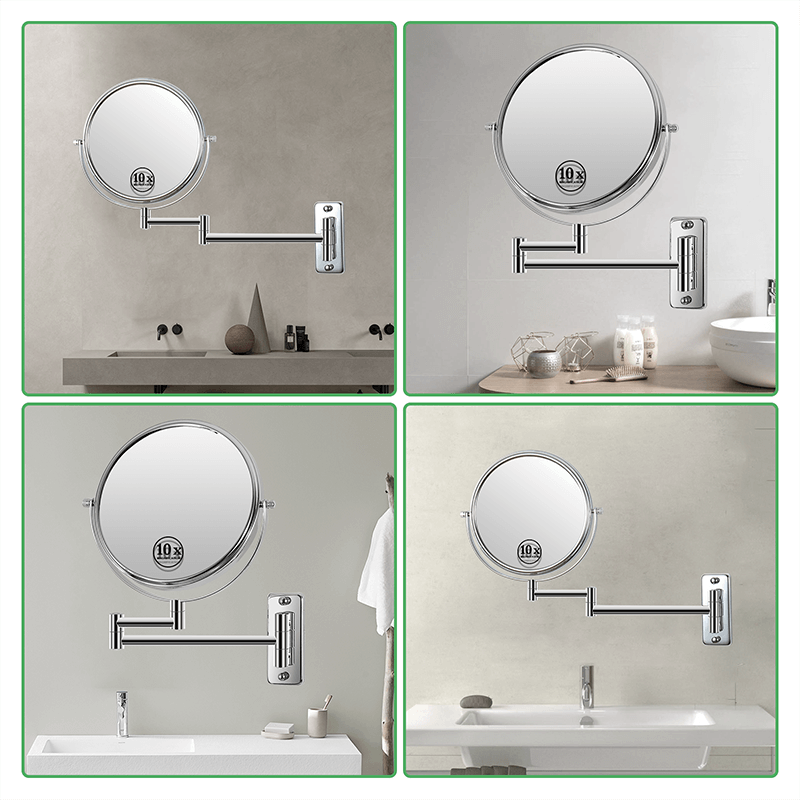 16.9"L Chrome Wall-Mounted Make-Up Mirror with 360° Swivel and Extension Arm