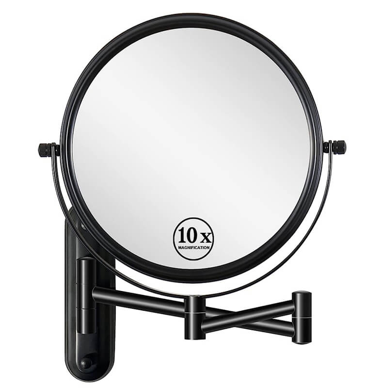 17" Double-Sided Black Wall-Mounted 10X Magnifying Make-Up Mirror with 360° Swivel and Extension Arm