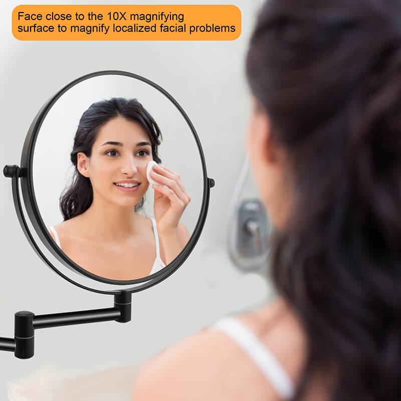 17" Double-Sided Black Wall-Mounted 10X Magnifying Make-Up Mirror with 360° Swivel and Extension Arm