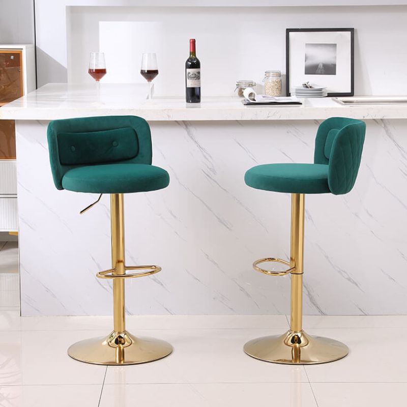 18.9" Emerald Adjustable Tufted Bar Stool with Footrest and Small Lumbar Pillows