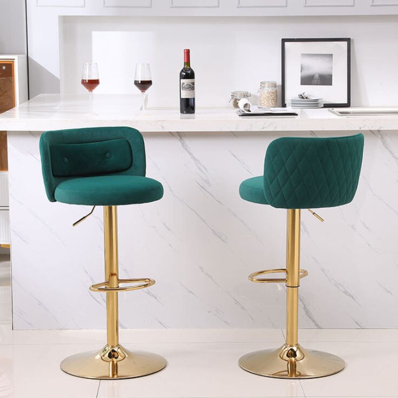 18.9" Emerald Adjustable Tufted Bar Stool with Footrest and Small Lumbar Pillows