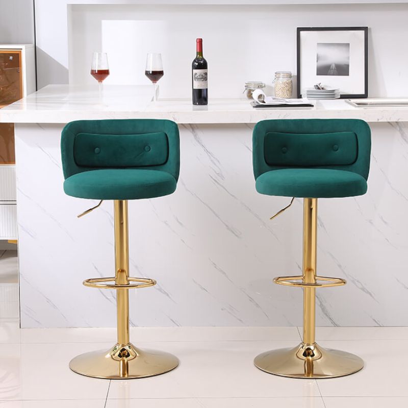 18.9" Emerald Adjustable Tufted Bar Stool with Footrest and Small Lumbar Pillows