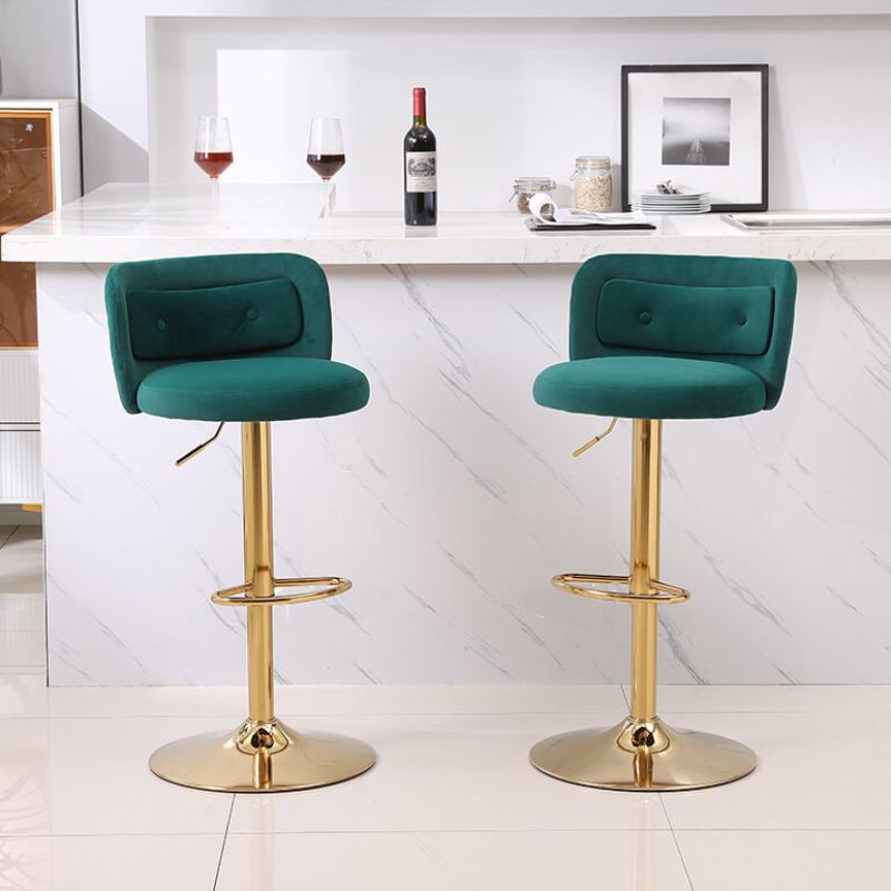 18.9" Emerald Adjustable Tufted Bar Stool with Footrest and Small Lumbar Pillows