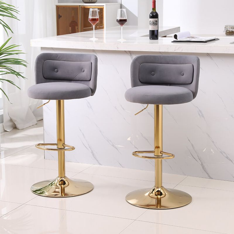 18.9" Gray Adjustable Tufted Bar Stool with Footrest and Small Lumbar Pillows 