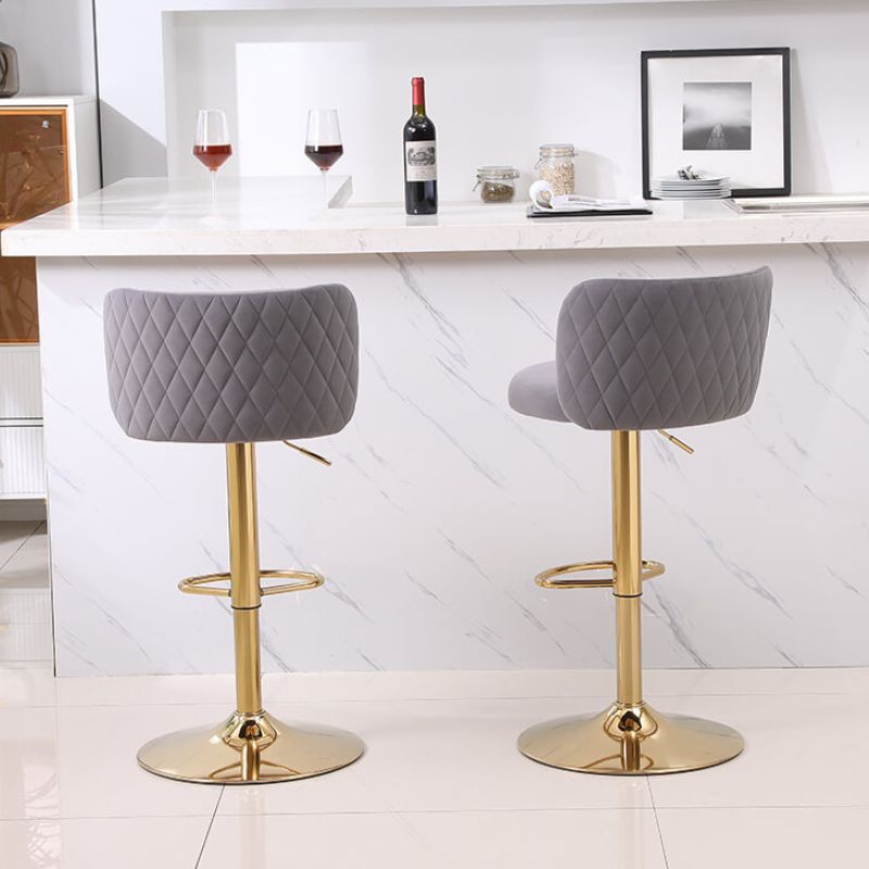 18.9" Gray Adjustable Tufted Bar Stool with Footrest and Small Lumbar Pillows 