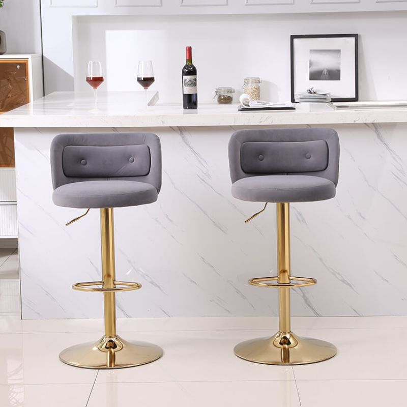 18.9" Gray Adjustable Tufted Bar Stool with Footrest and Small Lumbar Pillows 