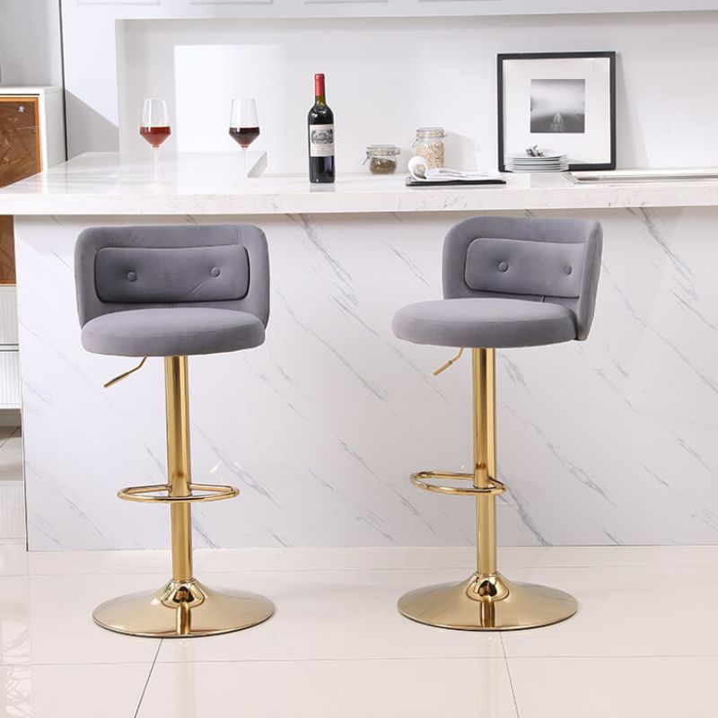 18.9" Gray Adjustable Tufted Bar Stool with Footrest and Small Lumbar Pillows 