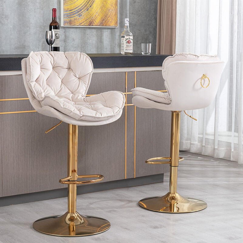 18" Beige Velvet Swivel Bar Chairs with Height Adjustable 