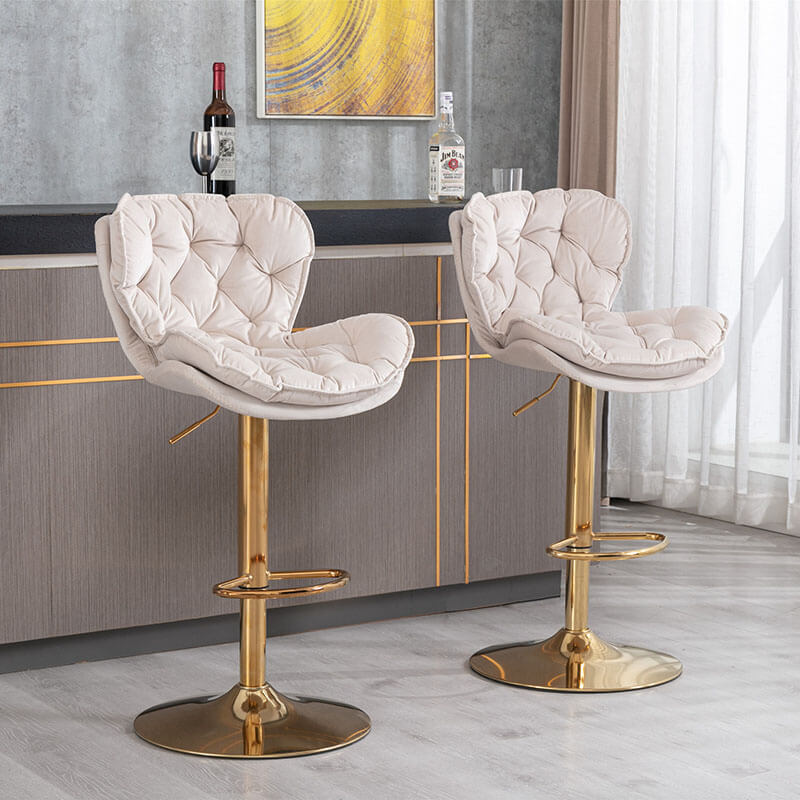 18" Beige Velvet Swivel Bar Chairs with Height Adjustable 