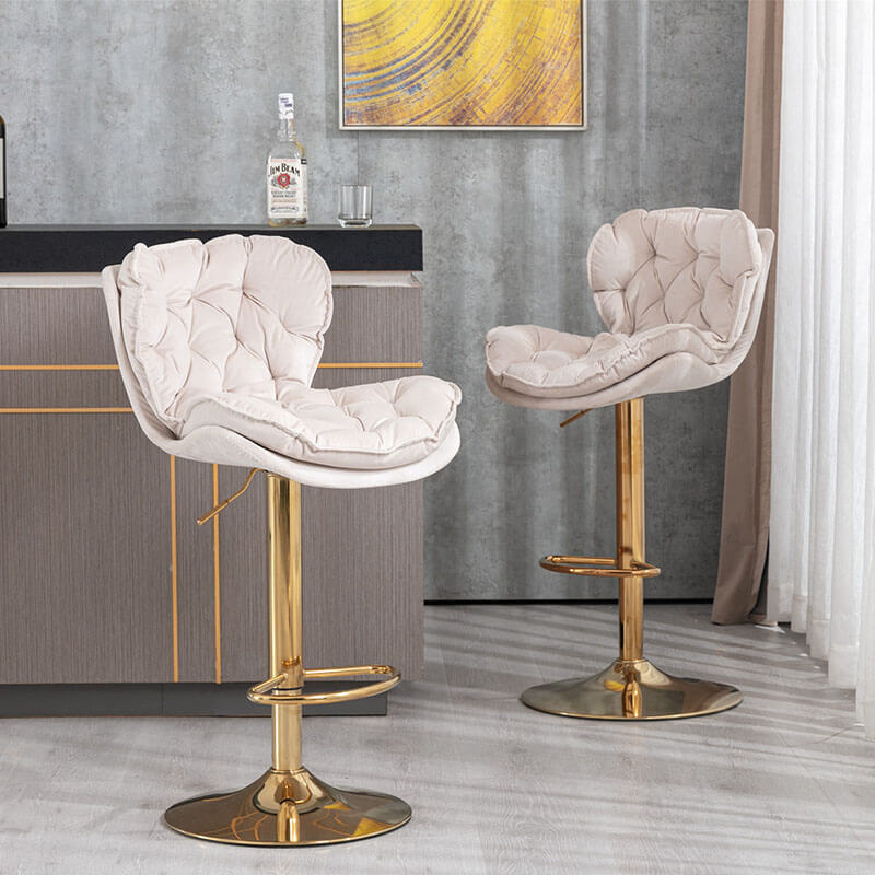 18" Beige Velvet Swivel Bar Chairs 