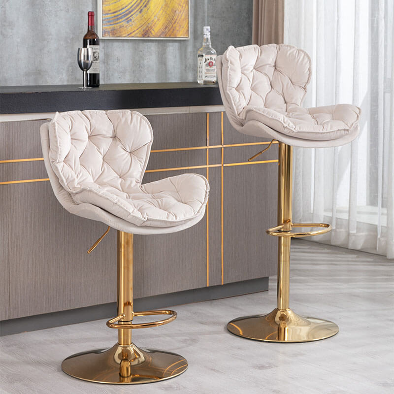 18" Beige Velvet Swivel Bar Chairs 