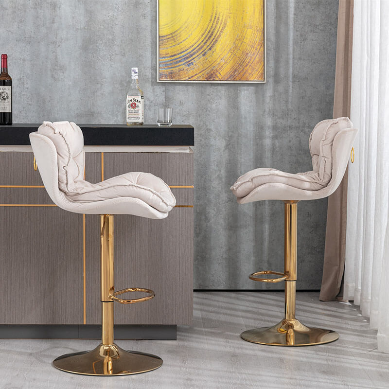 18" Beige Velvet Swivel Bar Chairs with Height Adjustable 