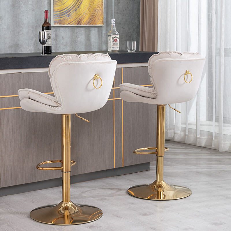 18" Beige Velvet Swivel Bar Chairs 