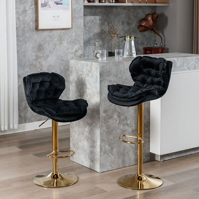 18" Black Velvet Swivel Bar Chairs with Height Adjustable