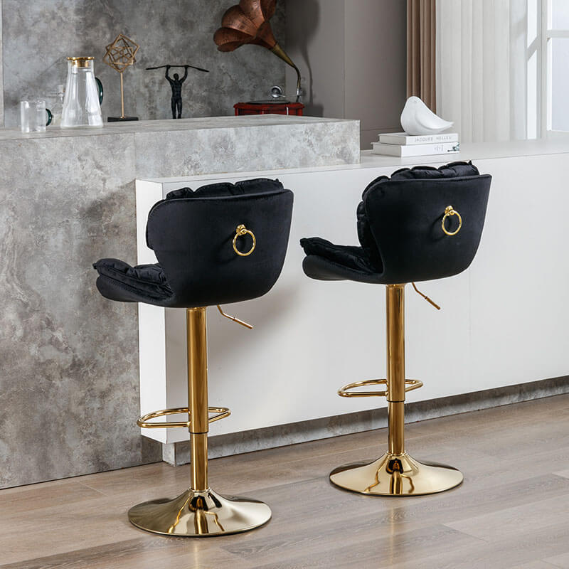 18" Black Velvet Swivel Bar Chairs 