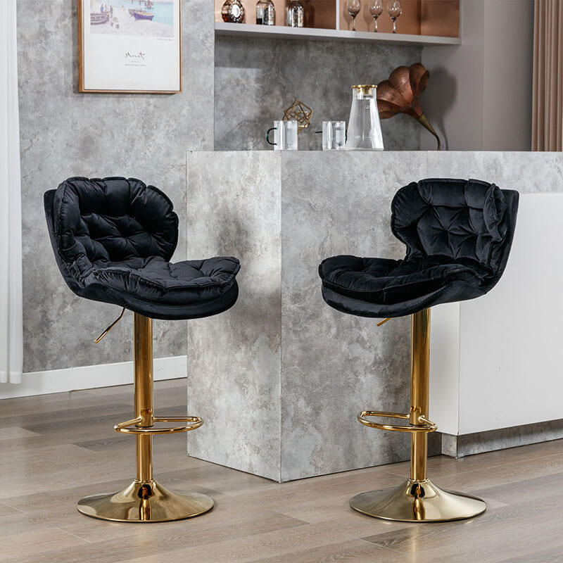 18" Black Velvet Swivel Bar Chairs with Height Adjustable