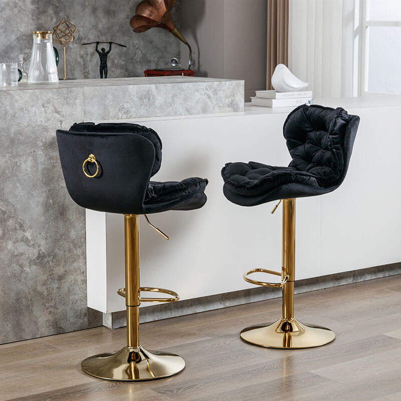 18" Black Velvet Swivel Bar Chairs 