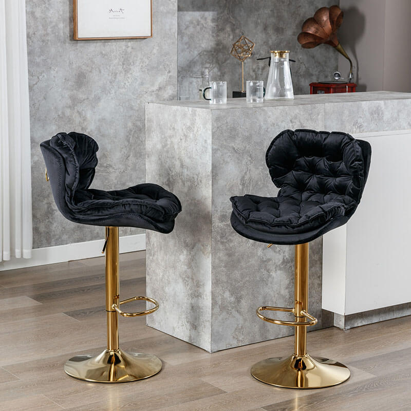 18" Black Velvet Swivel Bar Chairs with Height Adjustable