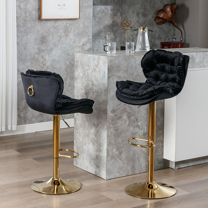 18" Black Velvet Swivel Bar Chairs with Height Adjustable