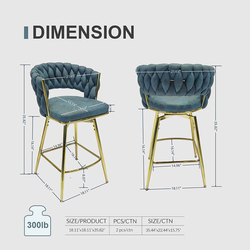 18" Blue Suede Woven Bar Stool