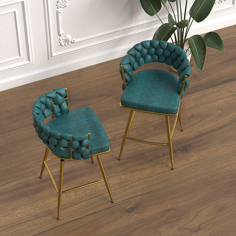 18" Blue Suede Woven Bar Stool with Golden Legs 